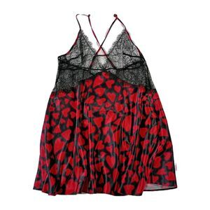Victoria's Secret Heart Print Black Lace Nightie Negligee L Sexy Valentines Day